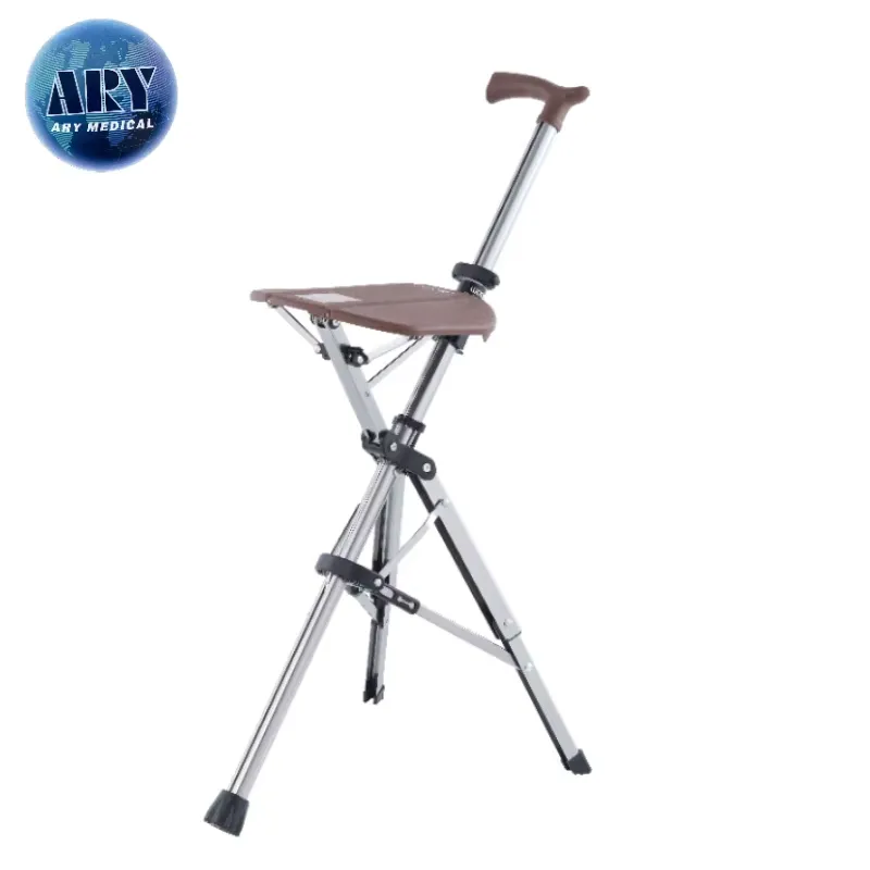 Existing AryMD folding cane seat image showing open three-leg brown cane seat
