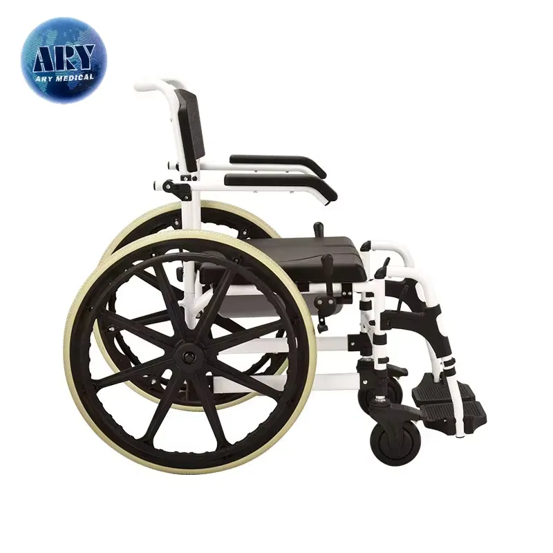Existing AryMD wheeled commode chair image showing large rear-wheel variant in side view