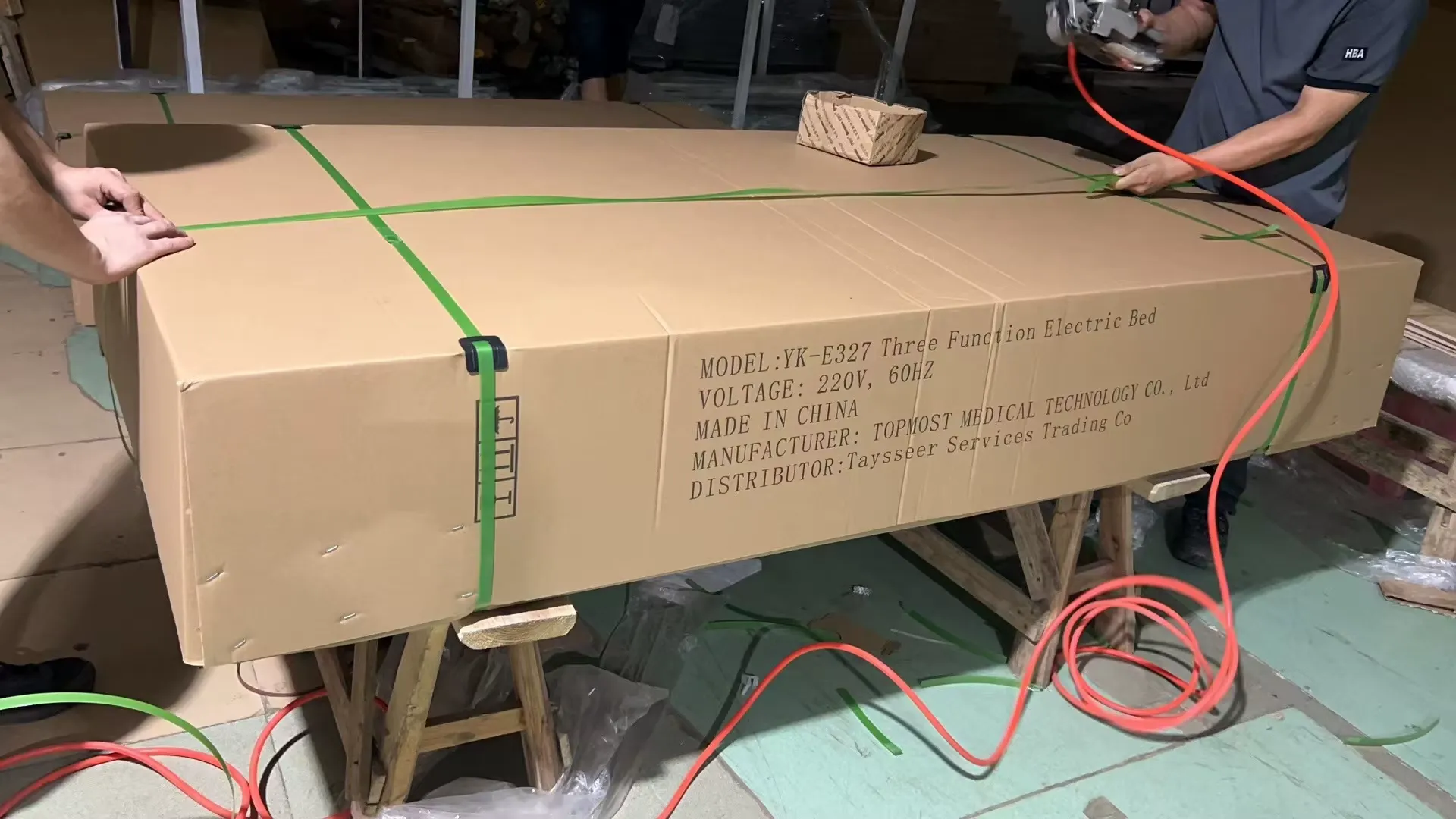 Hospital bed shipping carton in the existing packing photograph
