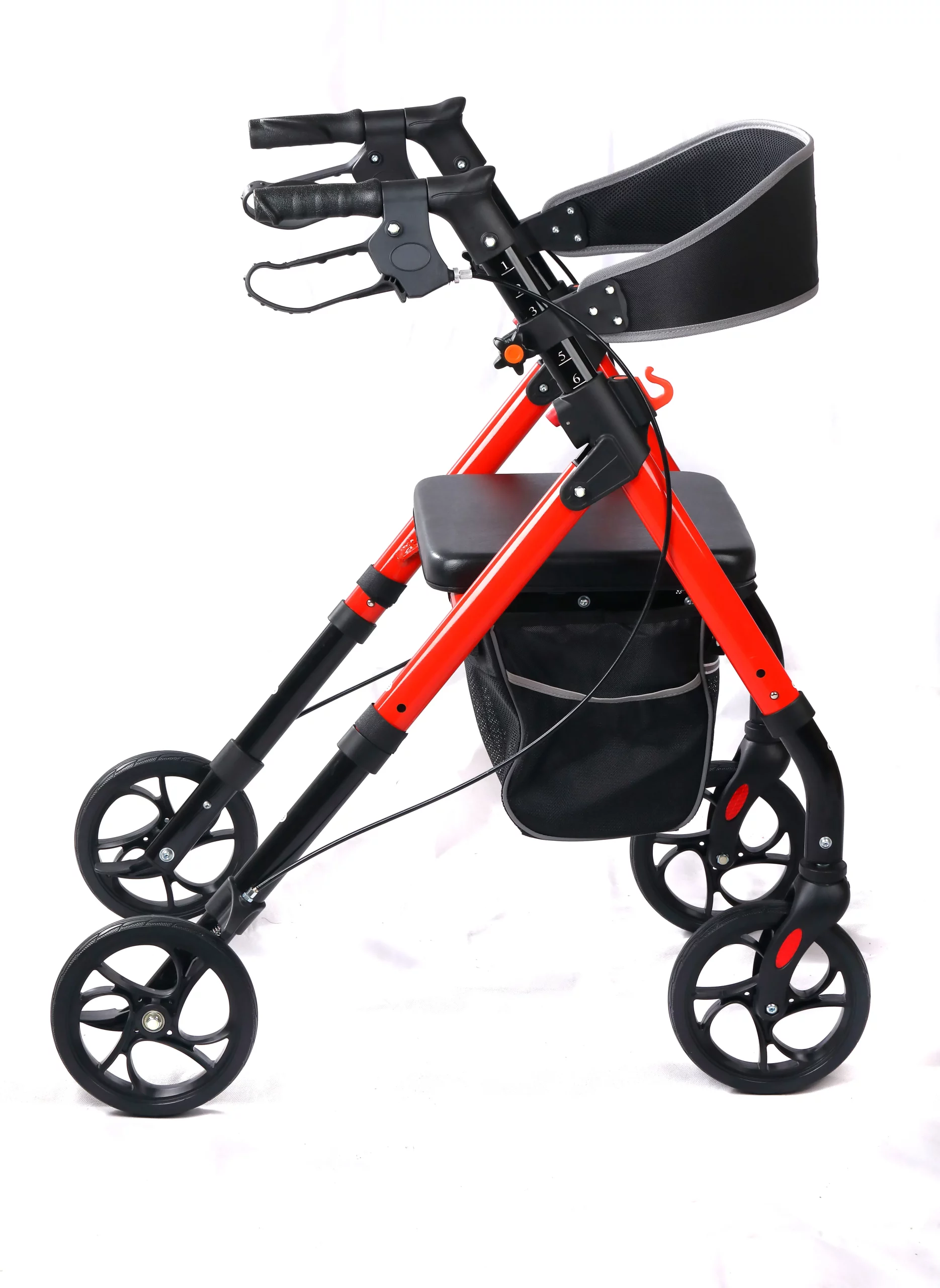 Existing AryMD Shopping Walker image showing open red rollator side profile
