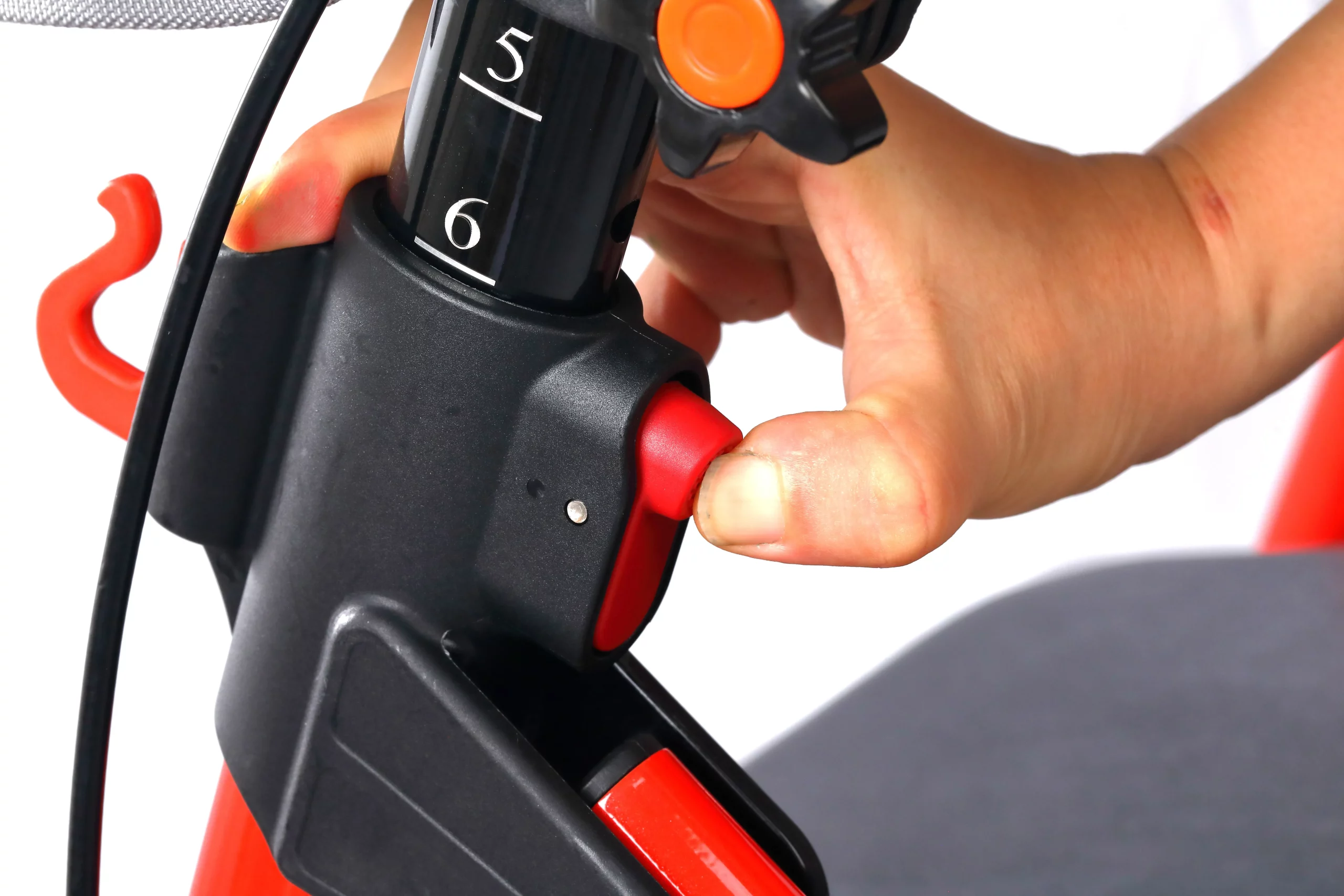 Existing AryMD Shopping Walker image showing handle-post adjustment latch close-up
