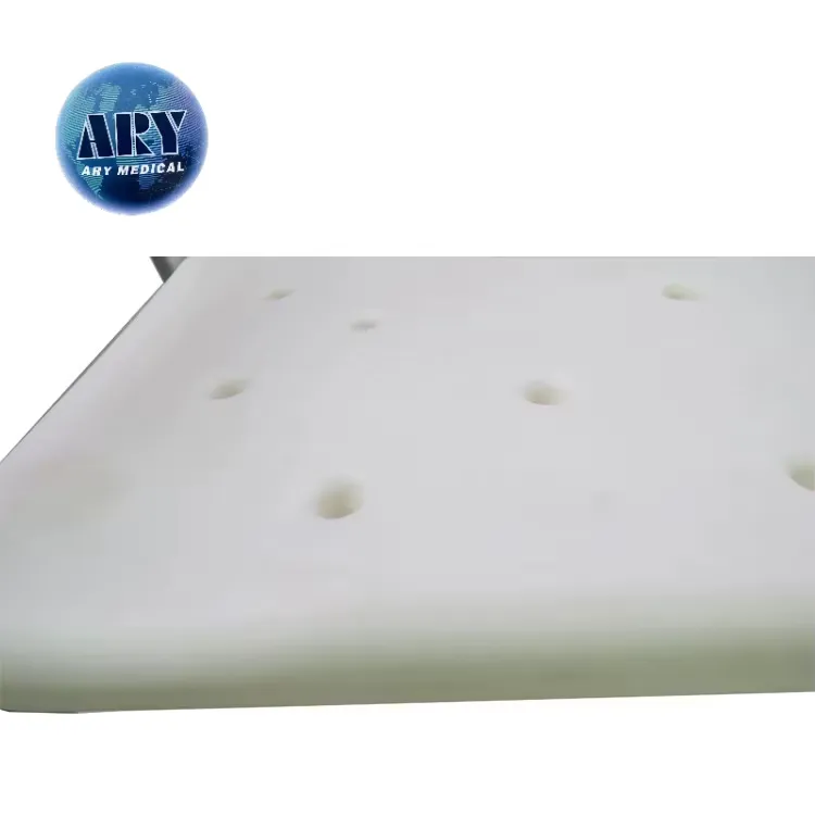 Existing AryMD white bath chair image showing drainage-hole seat surface close-up