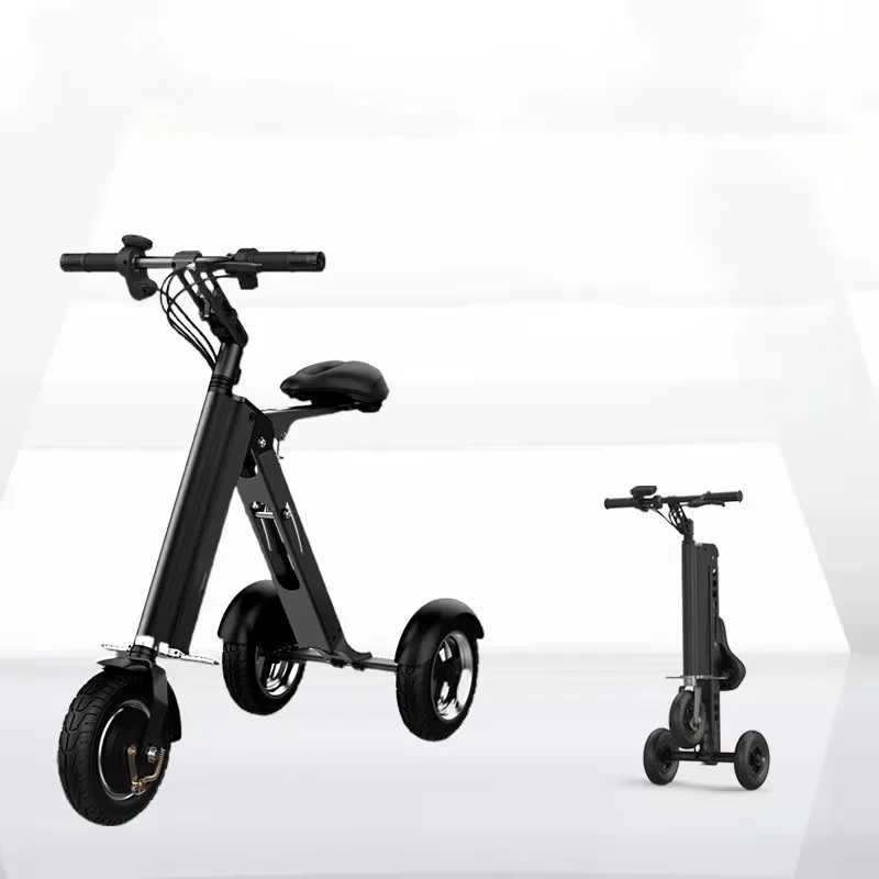 Compact scooter shown before and after folding