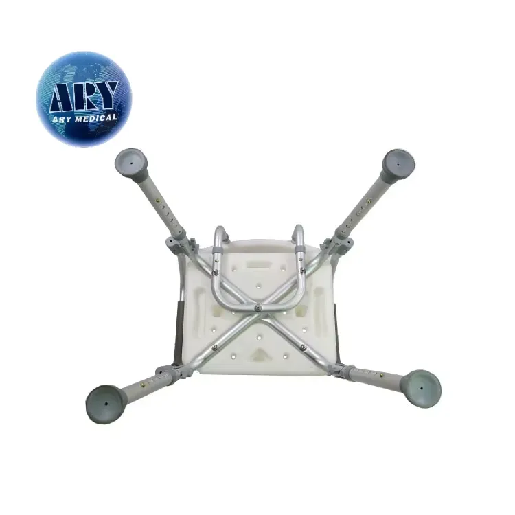 Existing AryMD white bath chair image showing underside cross brace and four feet