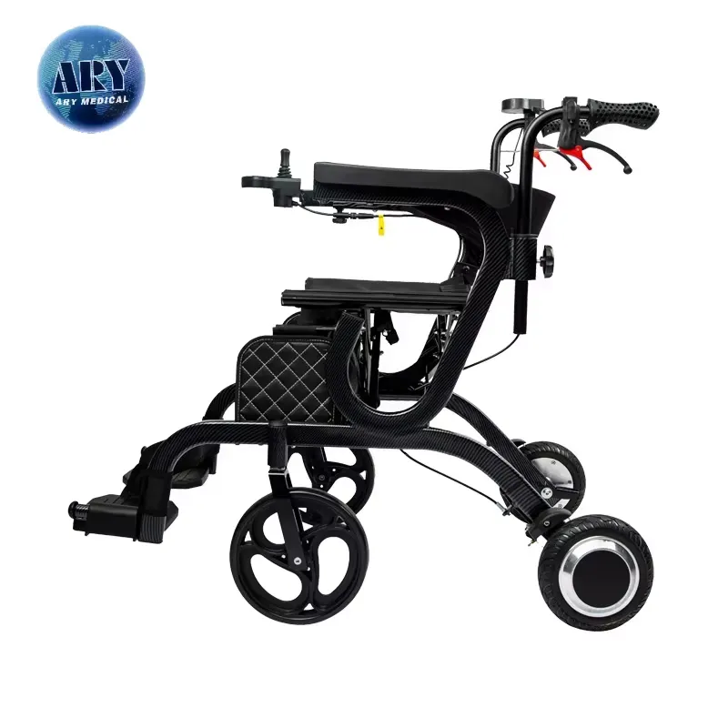 Existing AryMD powered walker product image showing empty side view with visible controller mount