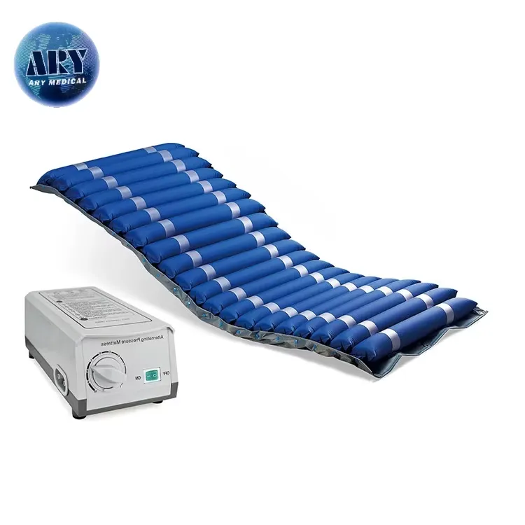 Blue tubular-cell mattress variant shown with its pictured pump