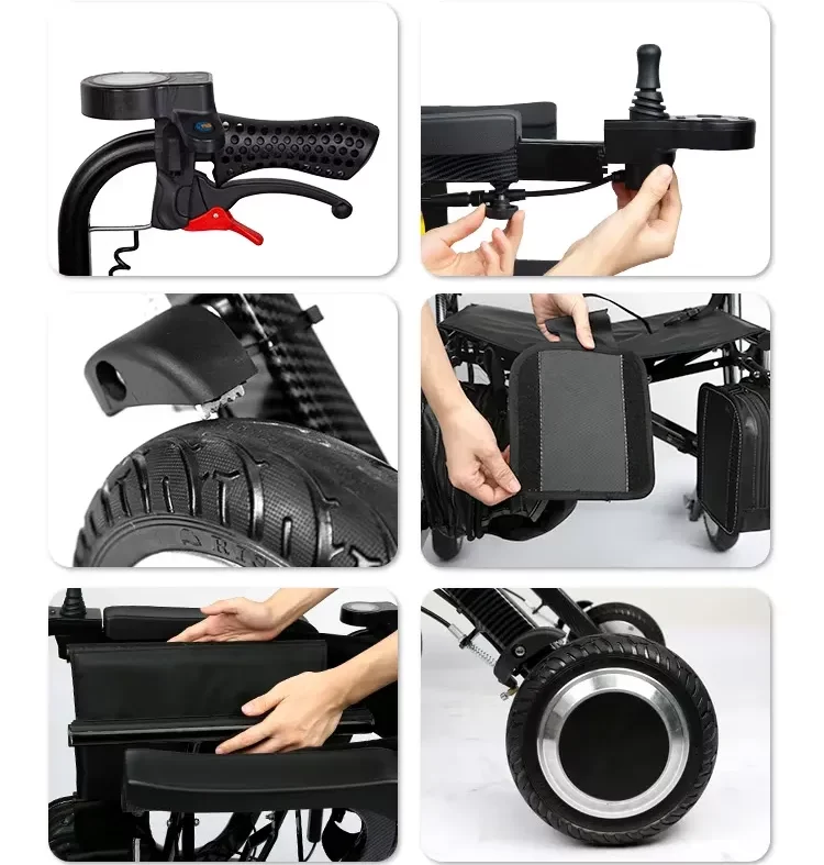 Existing AryMD powered walker product image showing collage of visible handle, wheel, bag and seating details