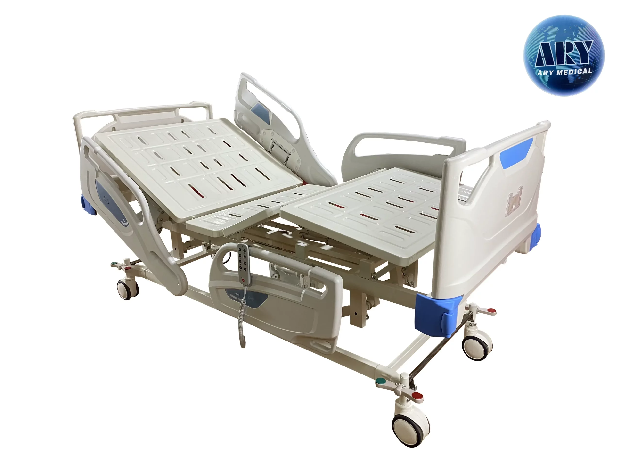 Hospital bed deck and frame shown from above