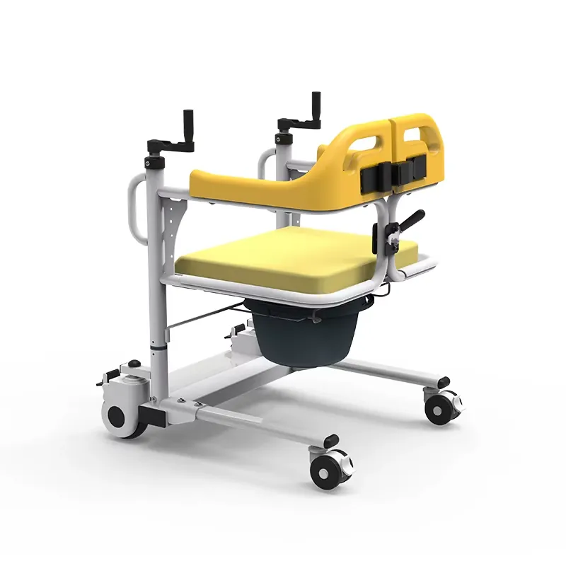 Yellow-and-white transfer chair with fitted seat and lower frame