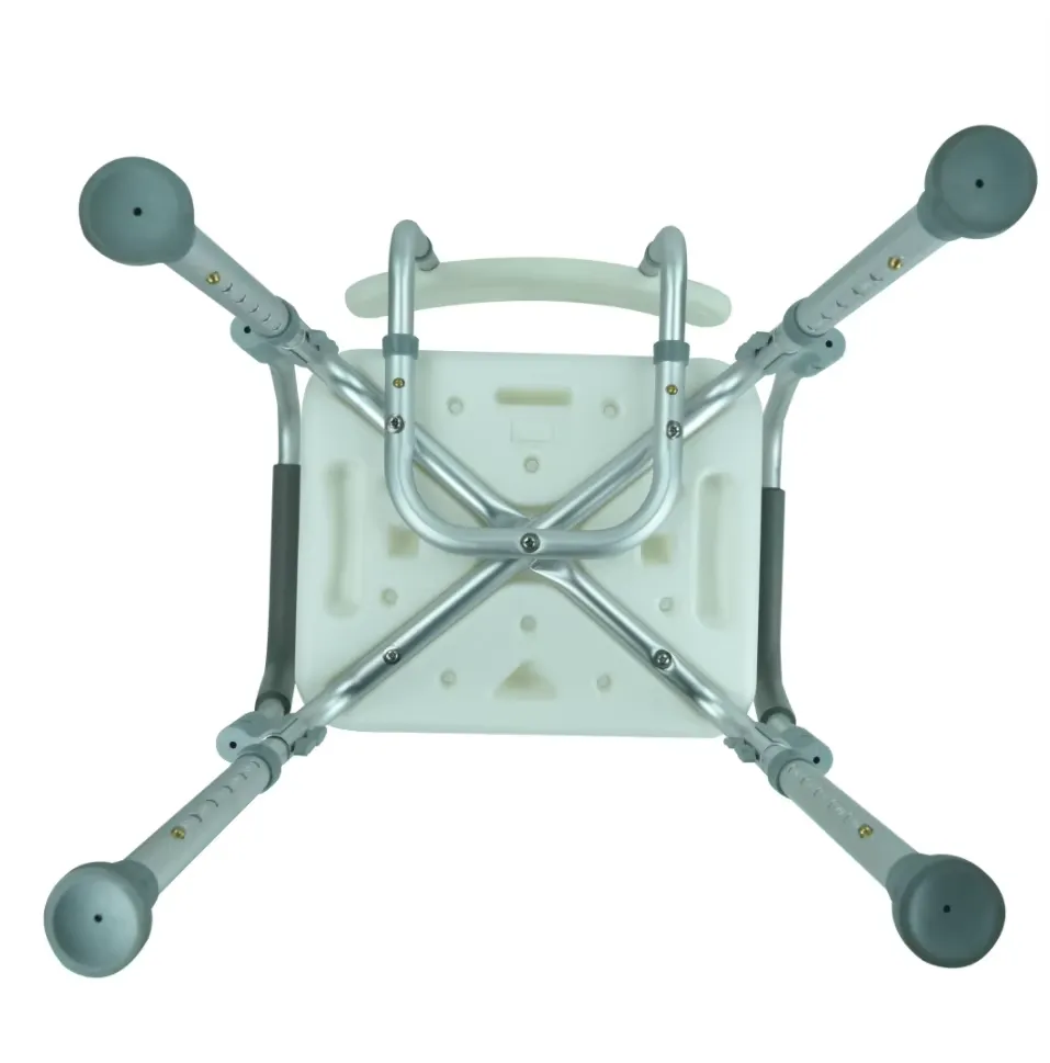 Existing AryMD white bath chair image showing underside seat supports and four feet
