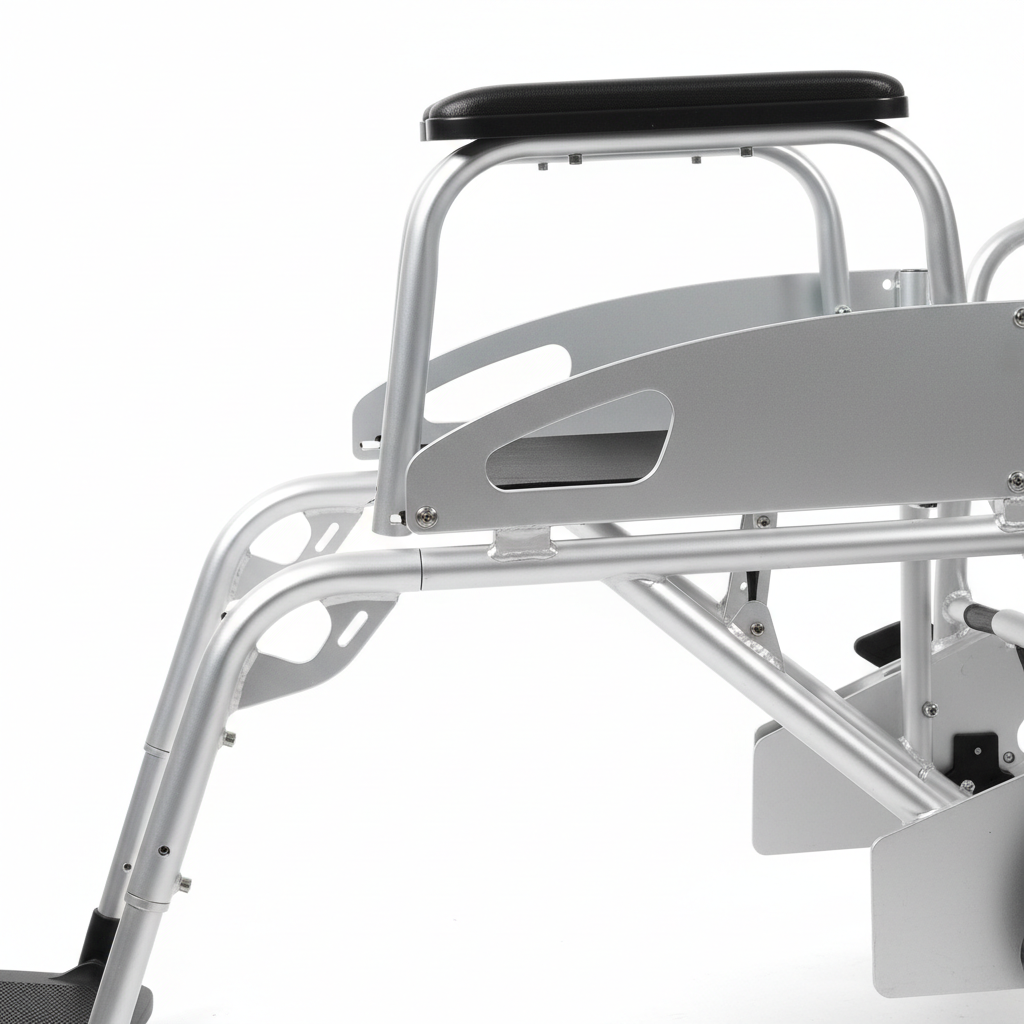 Lightweight aluminum alloy frame of electric wheelchair highlighting 13.5KG design