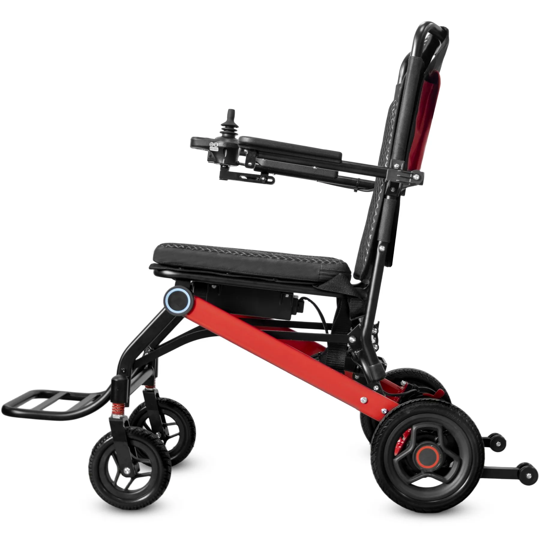 Side view of the folding electric wheelchair and armrest position