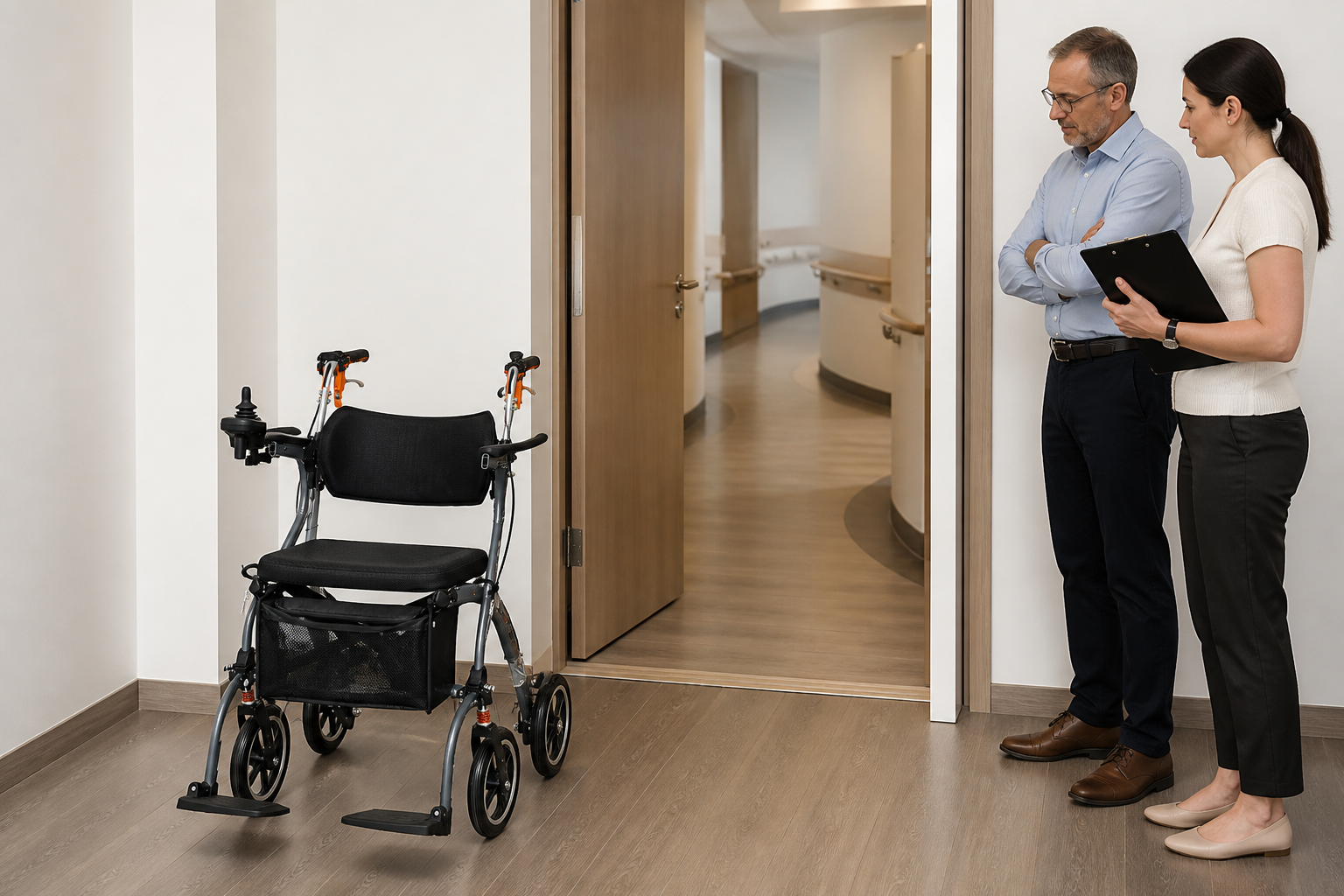 Electric walker staged for a controlled indoor route trial