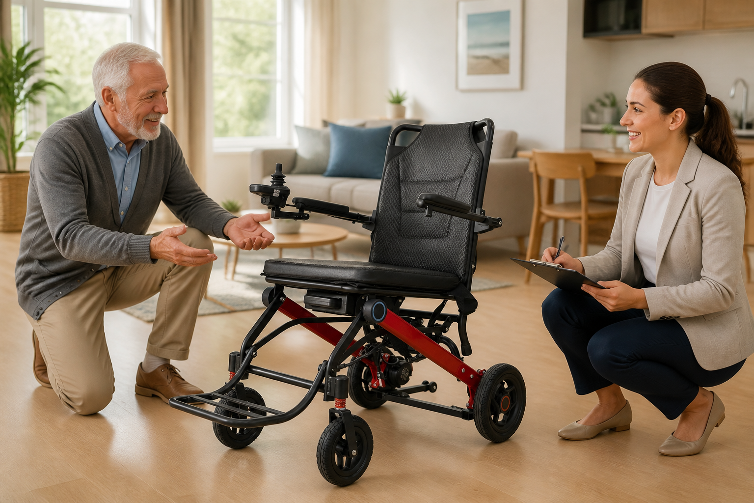 Electric wheelchair for seniors reviewed in a bright apartment