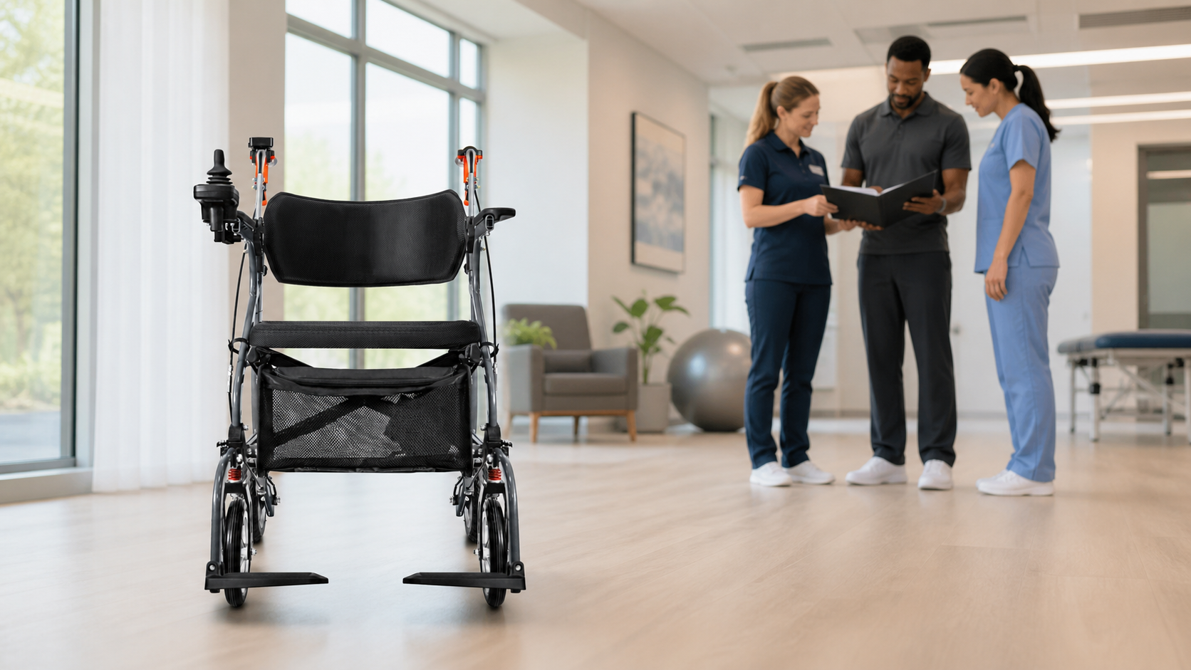 Powered walker in a professional community training room
