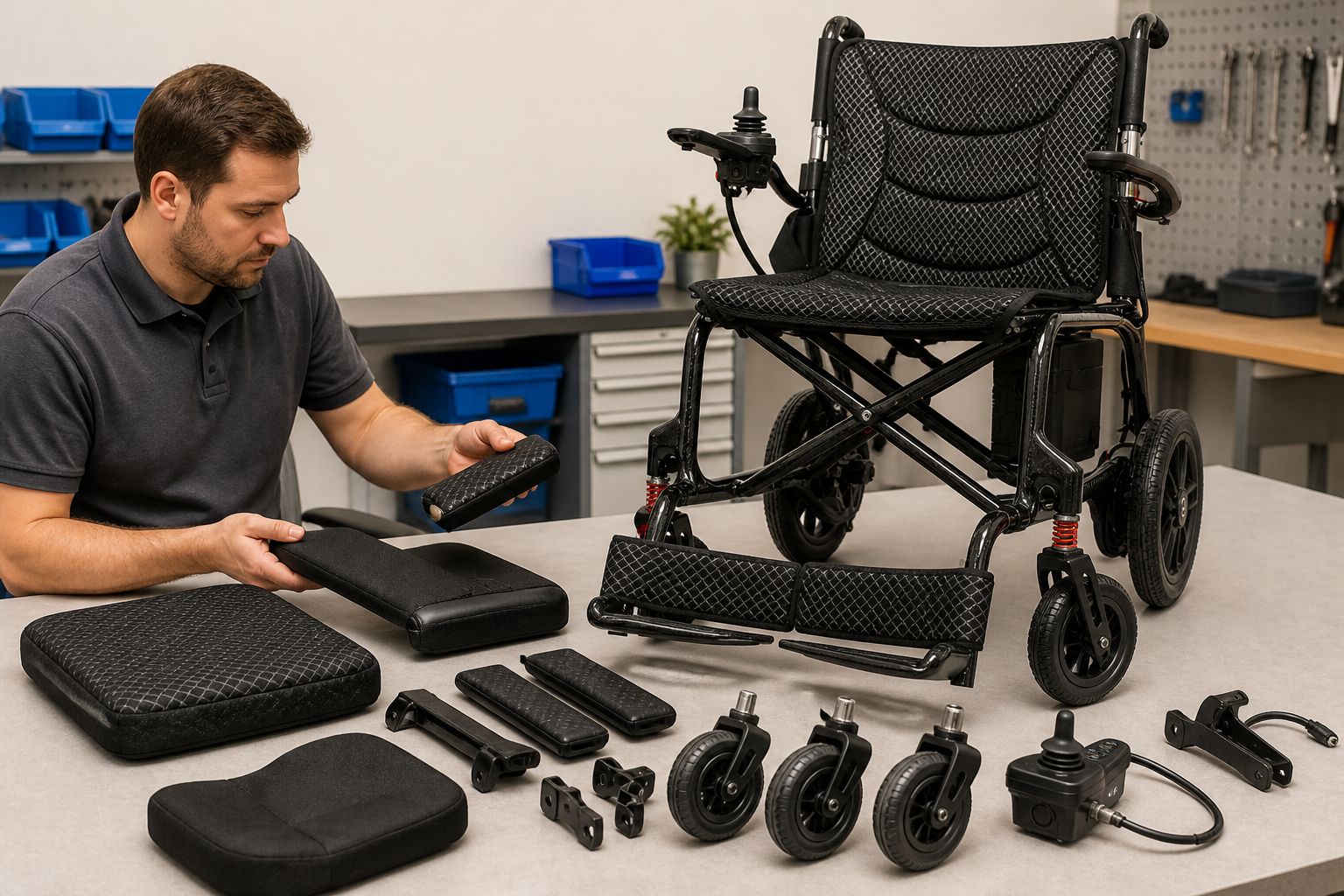 Wheelchair and generic parts arranged for service planning
