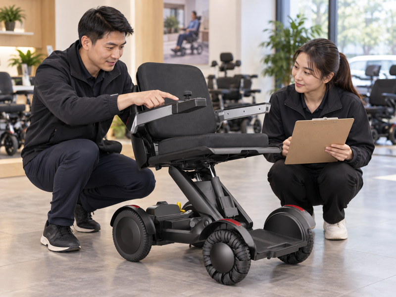 Electric wheelchair joystick position review beside the supplied M4-style product layout