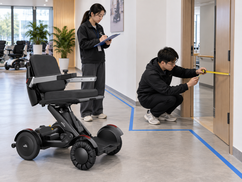 Illustrative review of wheelchair turning space at a marked doorway approach