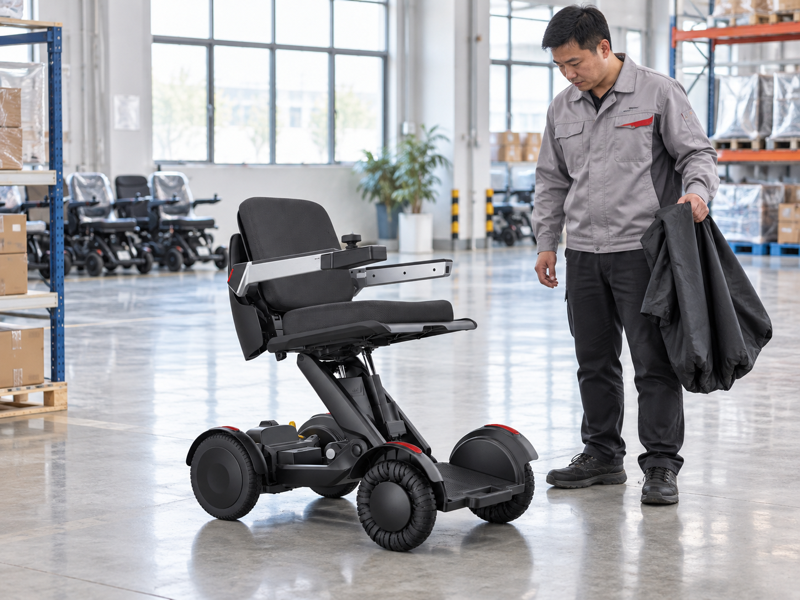 Illustrative dry indoor storage review of a complete joystick-controlled electric wheelchair