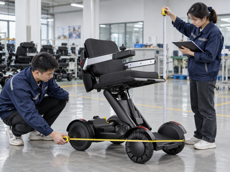 Illustrative measurement review around a complete joystick-controlled electric wheelchair