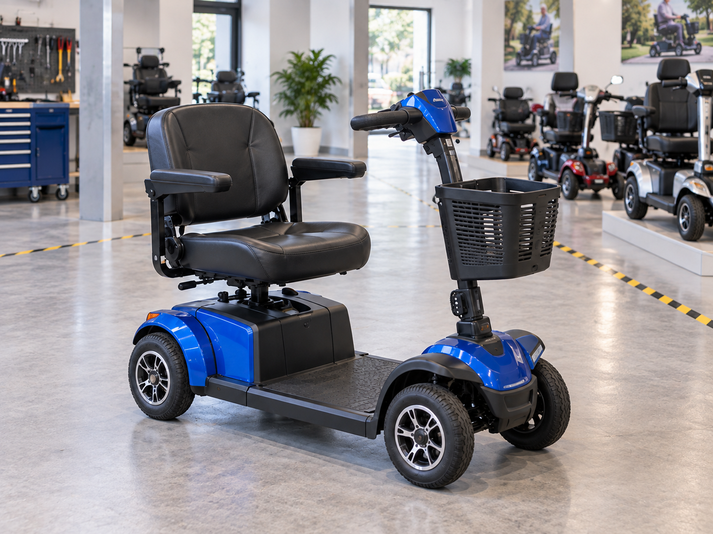 Four wheel mobility scooter product example for model-specific assessment