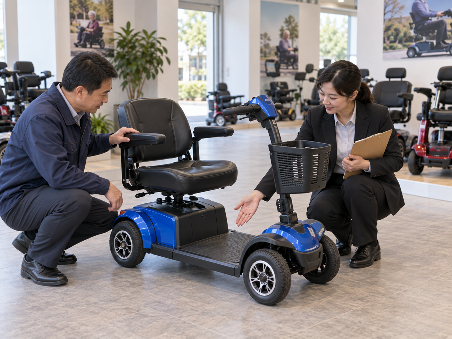 Illustrative seat and foot-space review on a four-wheel scooter