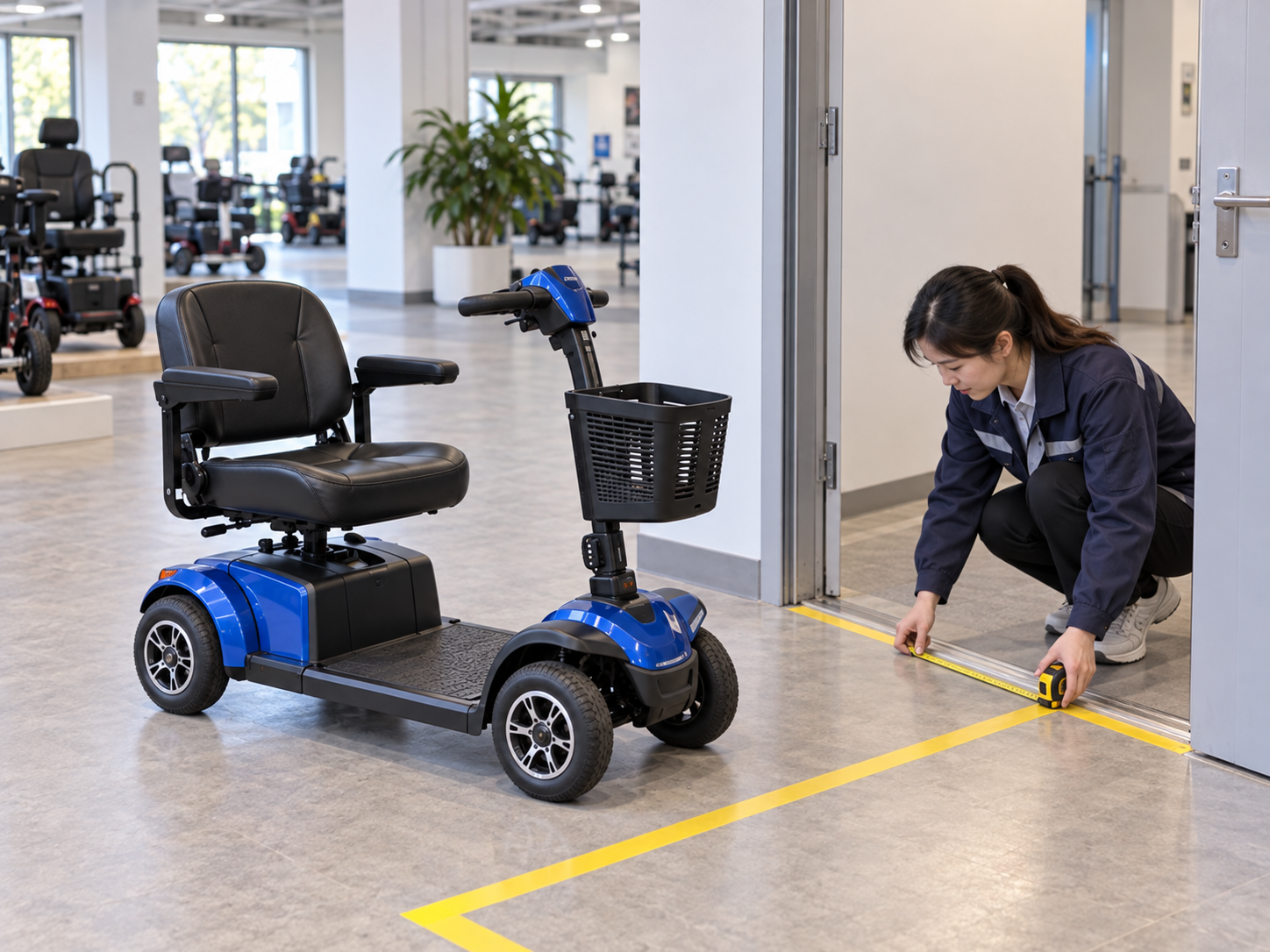 Illustrative doorway and turning-space review for a four-wheel scooter