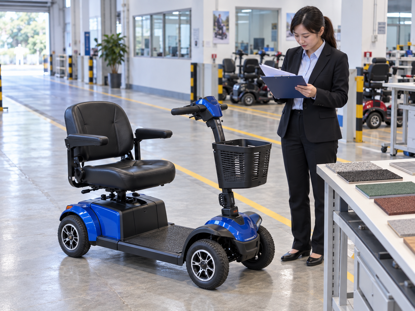 Illustrative route-surface review beside a four-wheel scooter