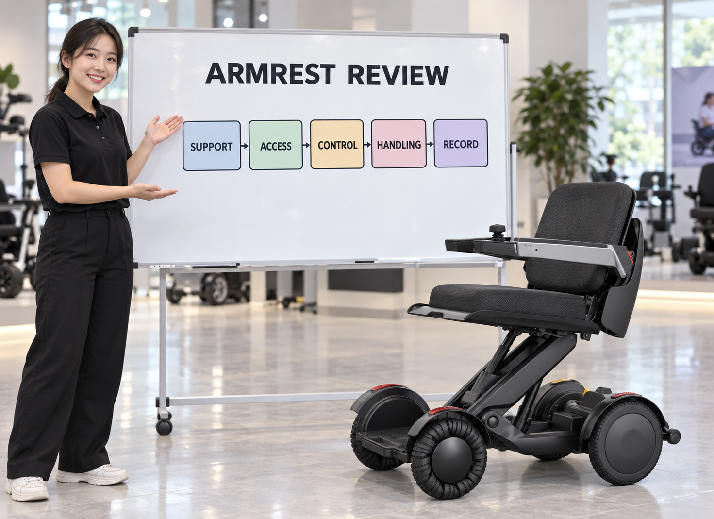 Illustrative armrest-review chart covering support, access, control, handling and records