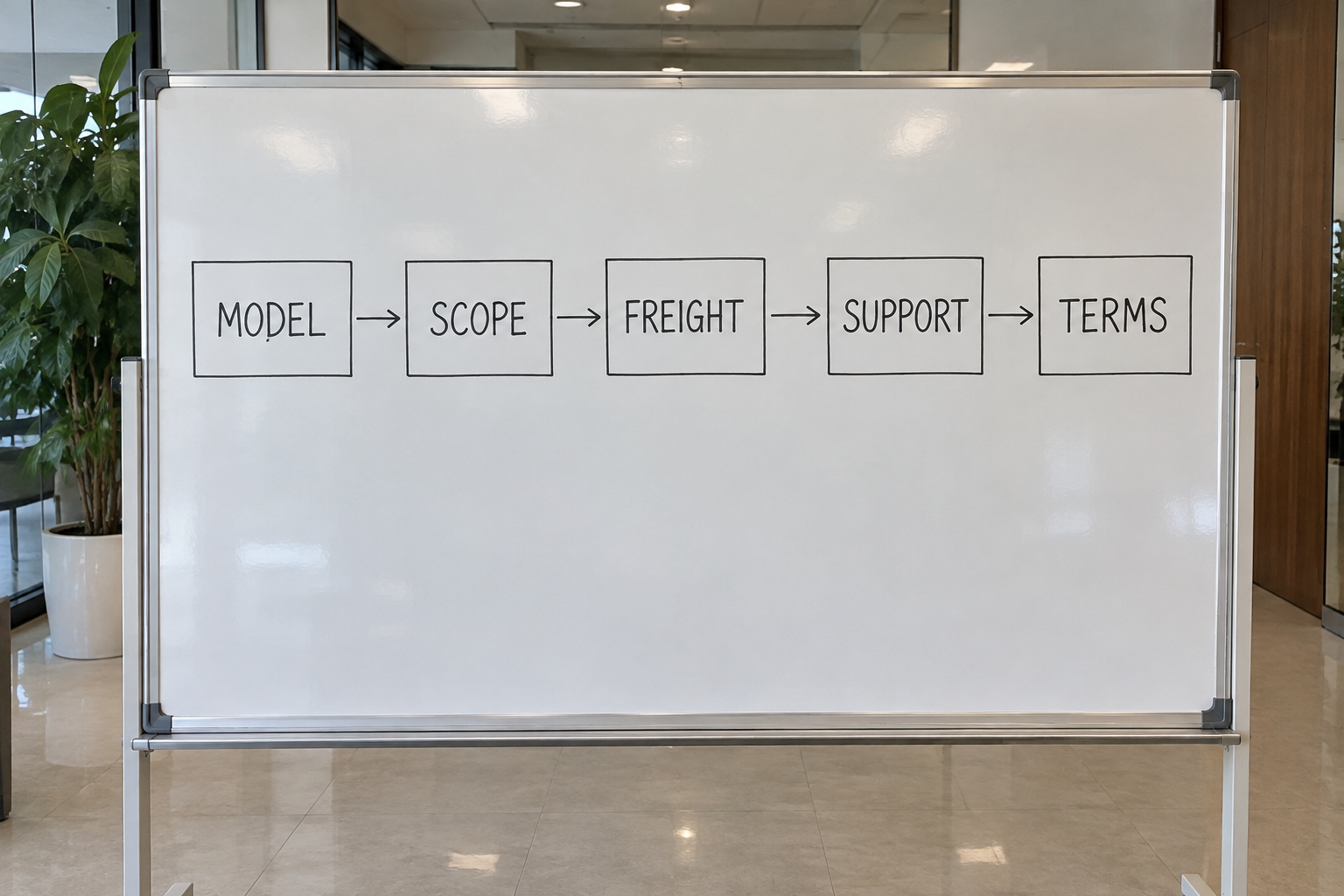 Illustrative quotation workflow showing model, scope, freight, support and terms