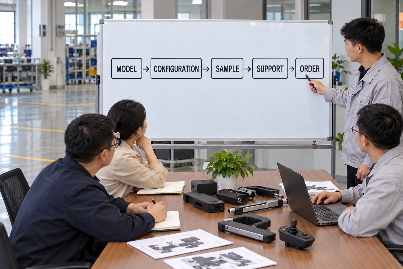 Illustrative wholesale review chart linking model, configuration, sample, support and order