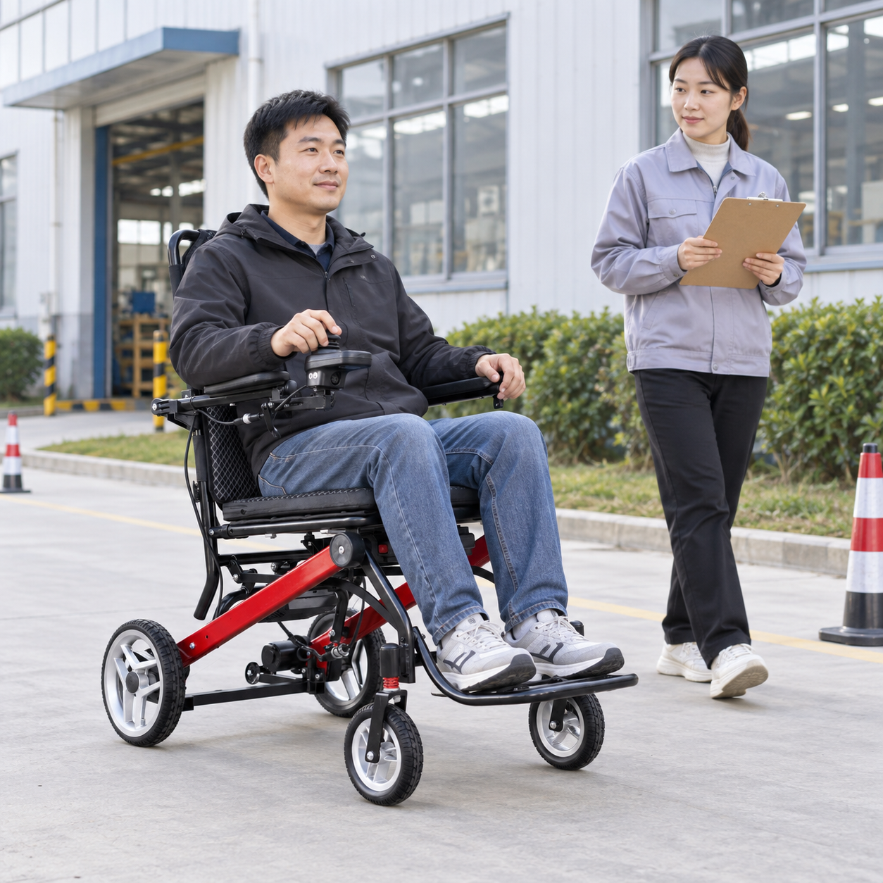 A supervised wheelchair route trial with an observer recording conditions