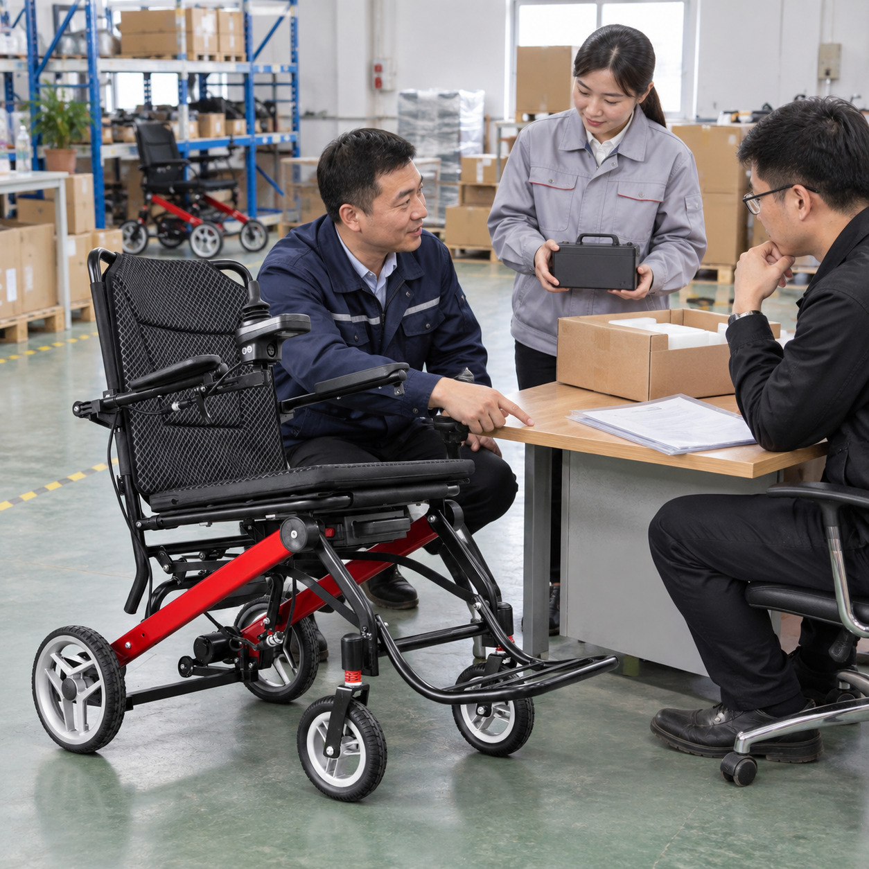 A supplier reviews enclosed battery packaging and shipping documents