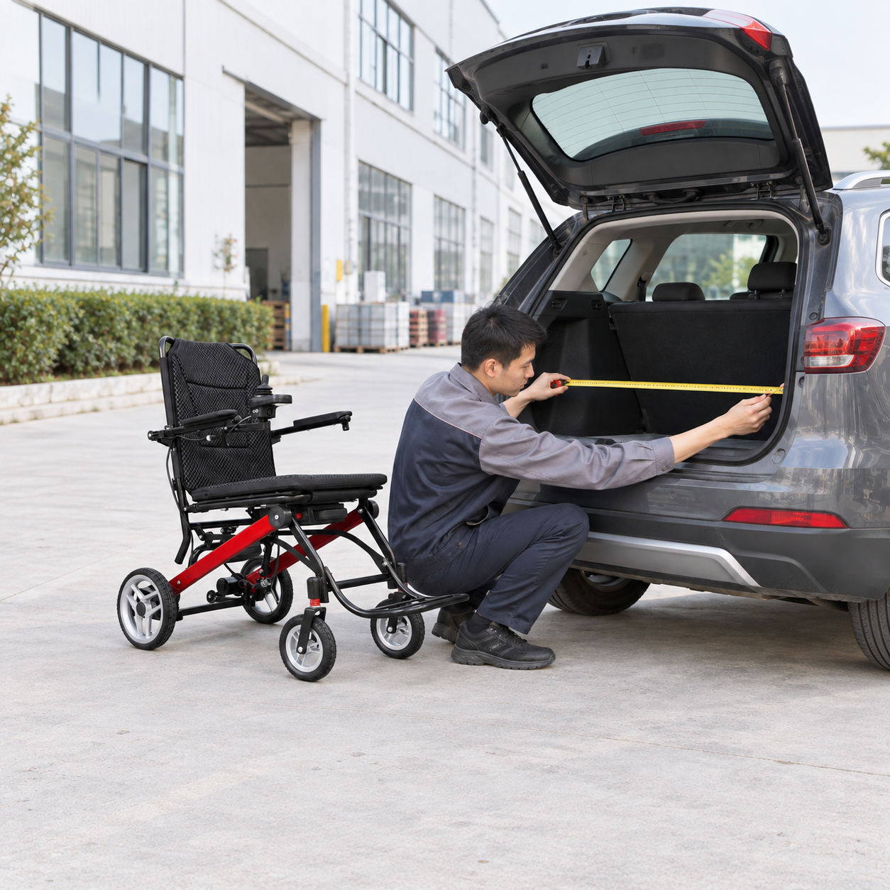 Measuring a vehicle boot opening before testing chair fit