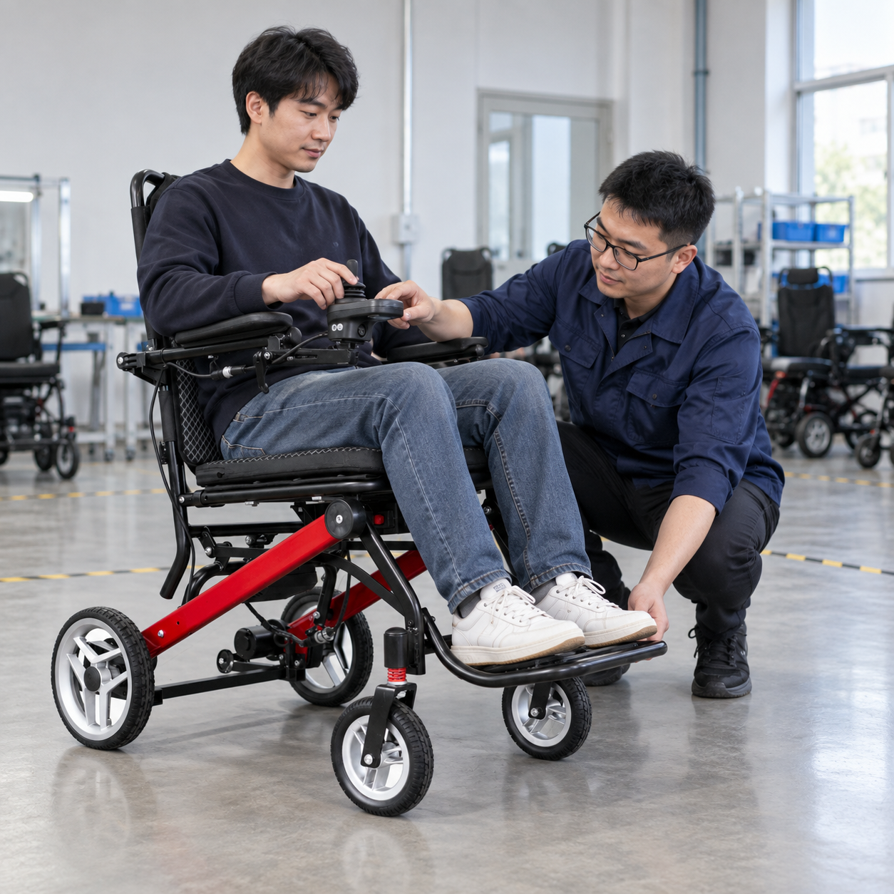 A sample user and specialist review seated support and control reach
