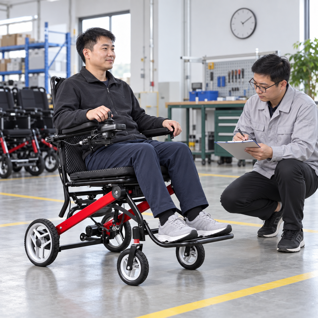 An evaluator records user feedback during a seated trial