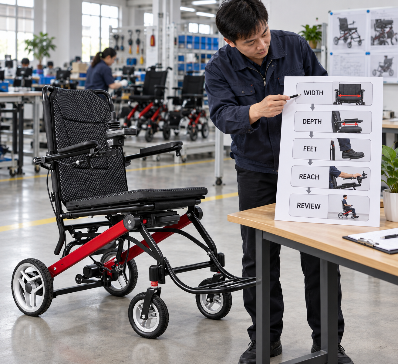 A fit review chart covers width depth feet reach and follow-up