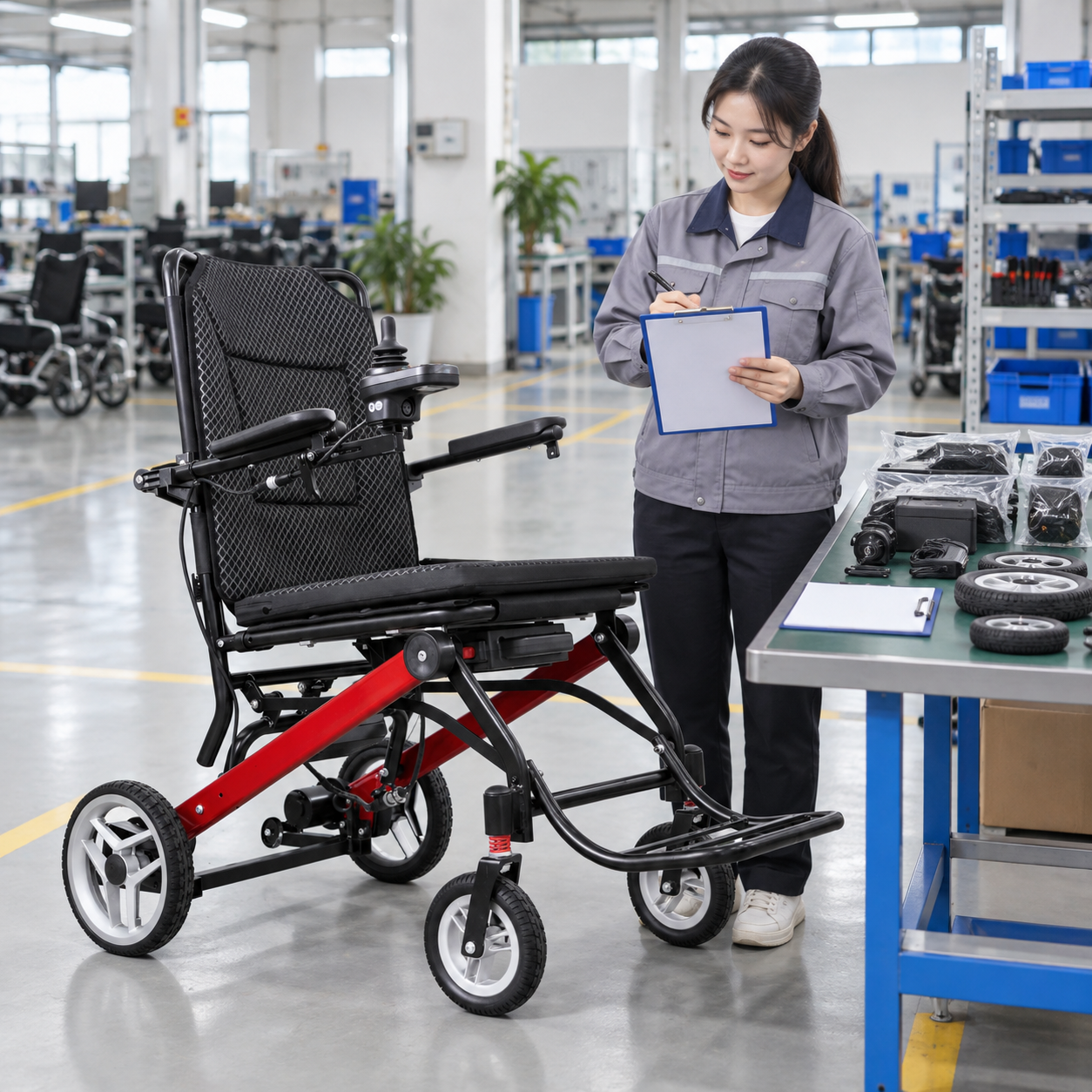 Lightweight electric wheelchair service coordinator reviewing a fault record