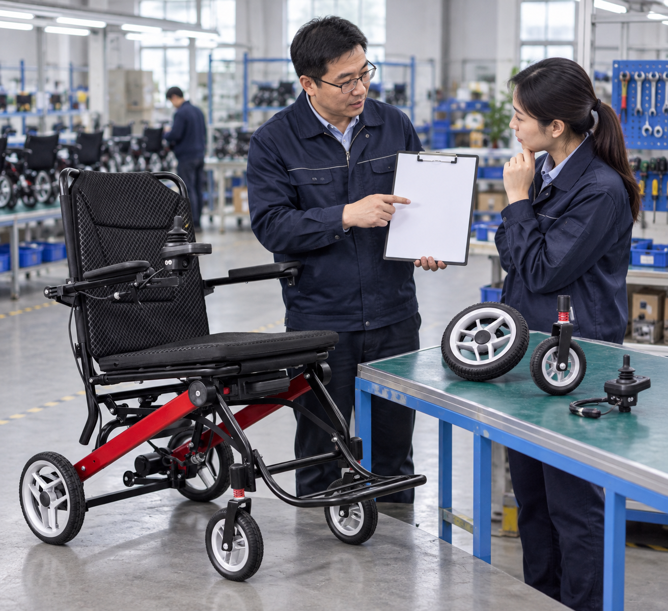 A service manager reviews approved components and repair responsibilities