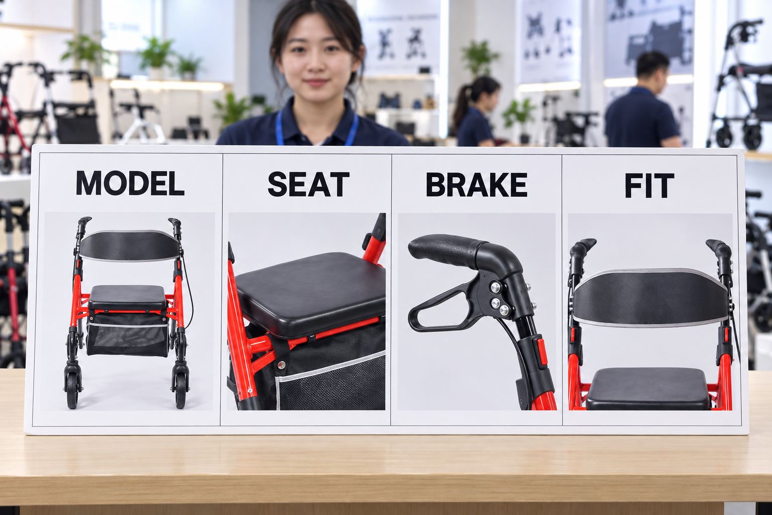 Photoreal buyer chart with model, seat, brake and fit review stages