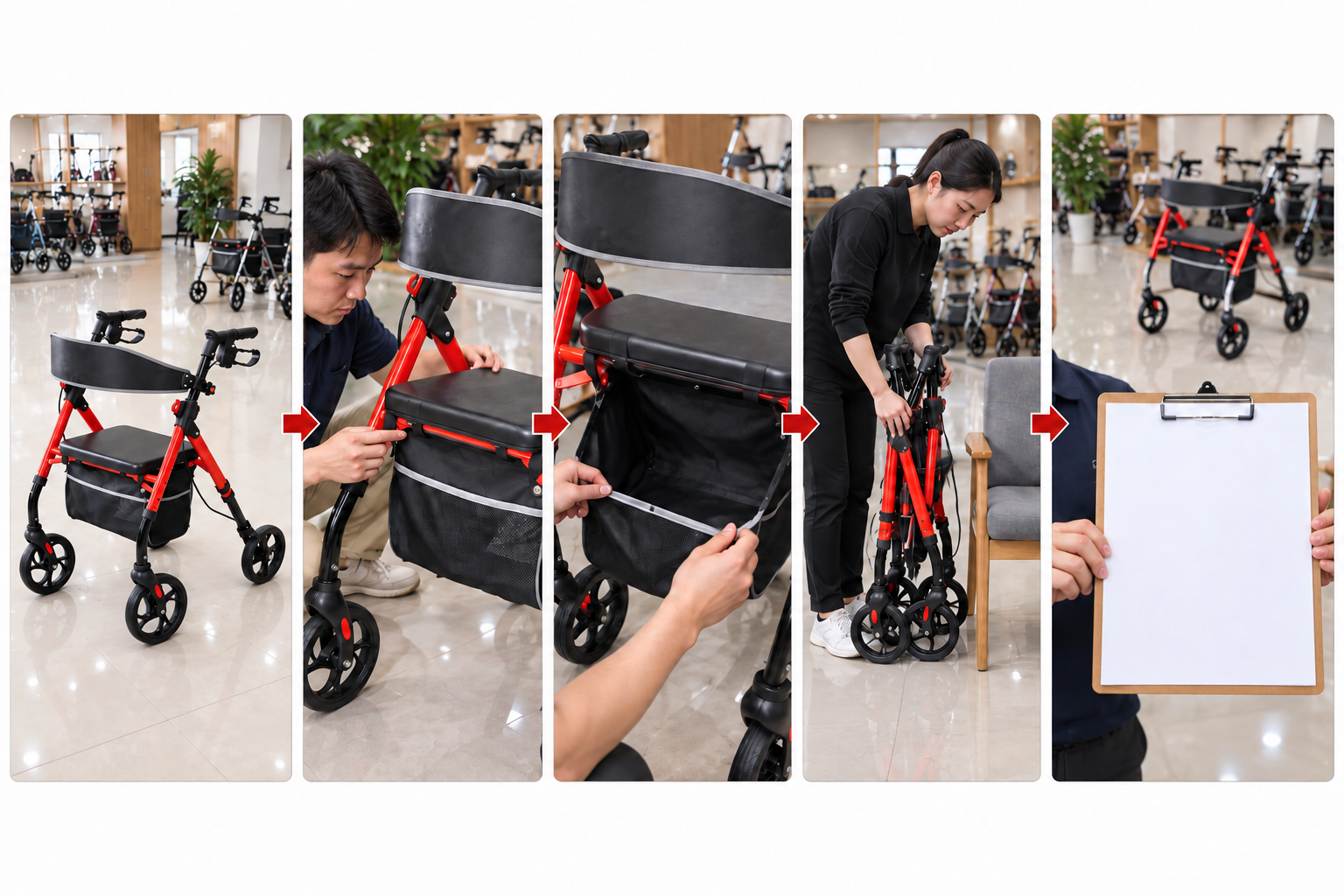 Photographic five-stage rollator shopping bag review with a blank pending record