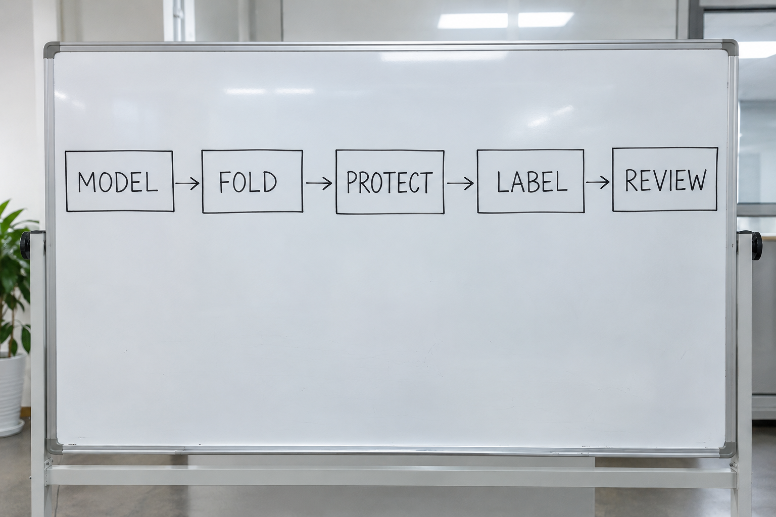 Photoreal packaging review workflow: model, fold, protect, label, review