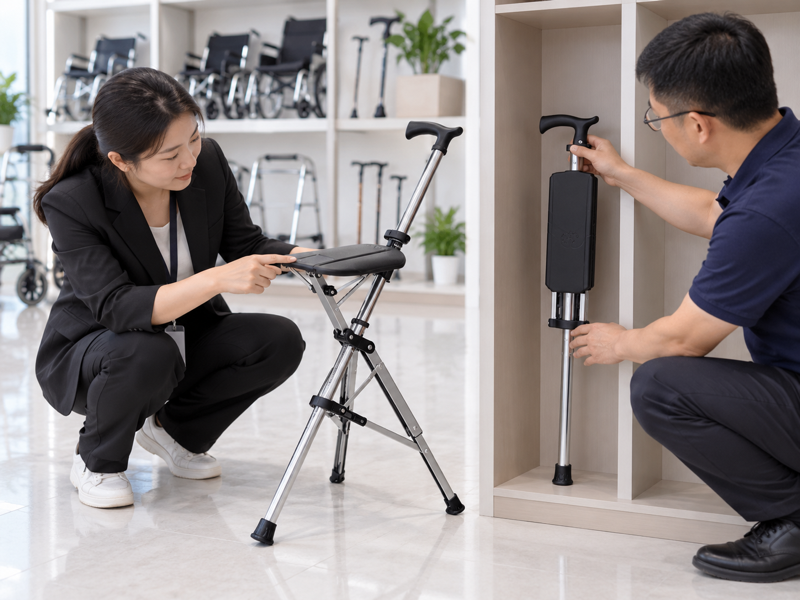 Illustrative storage-space review of folded and open three-leg cane seats