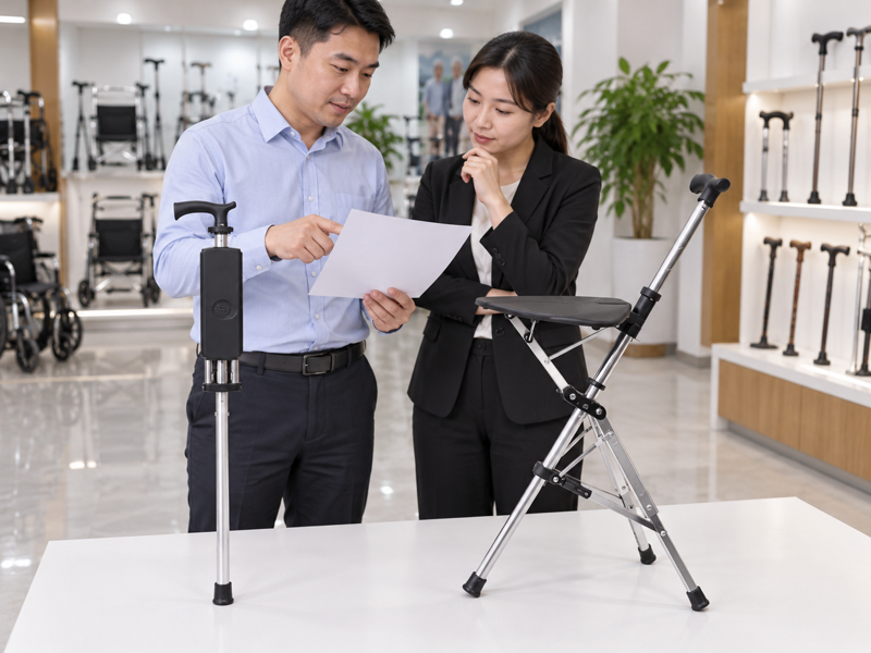 Illustrative UK dealer cane-seat range review beside folded and open three-leg products