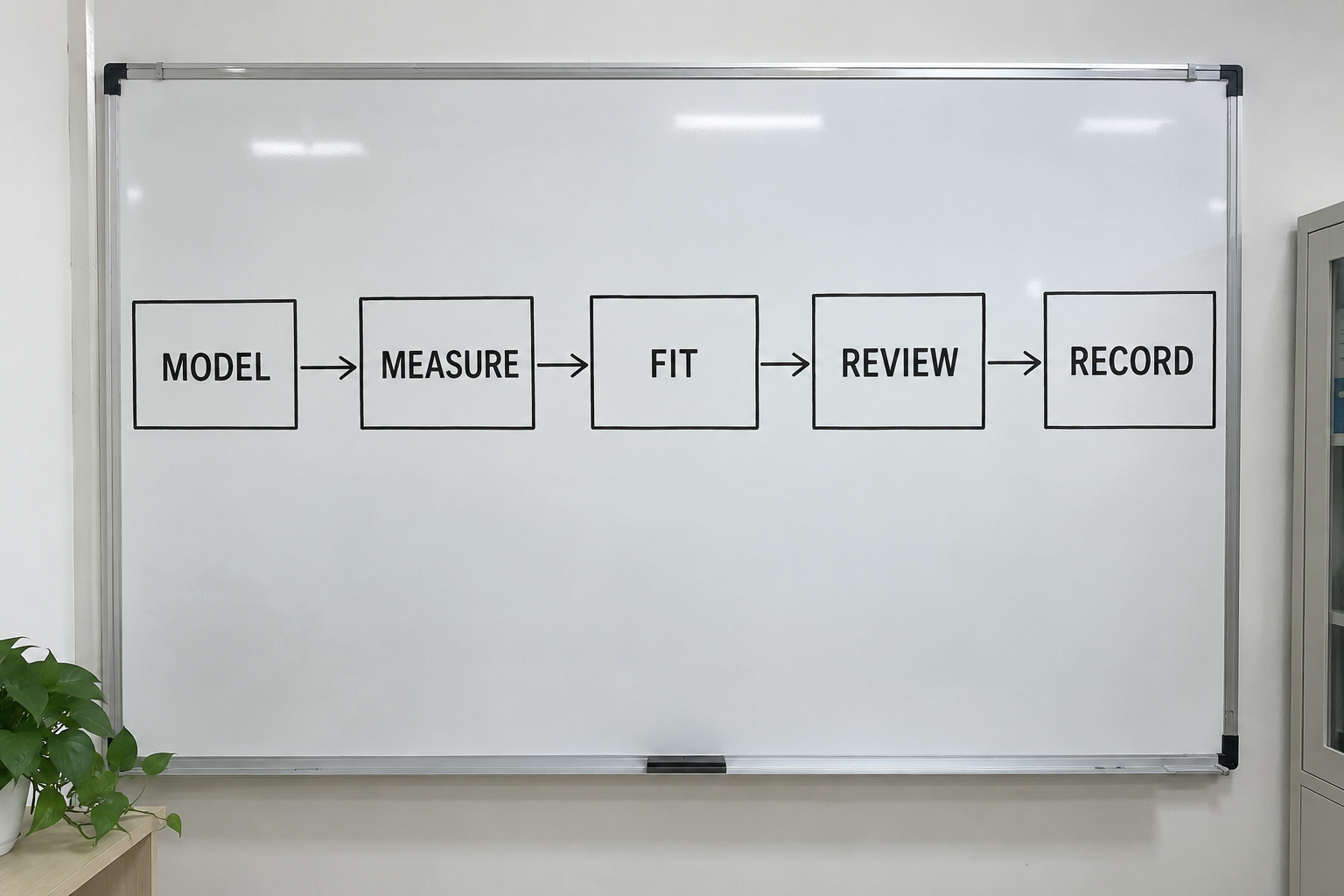 Photoreal commode seat-height review workflow: model, measure, fit, review, record