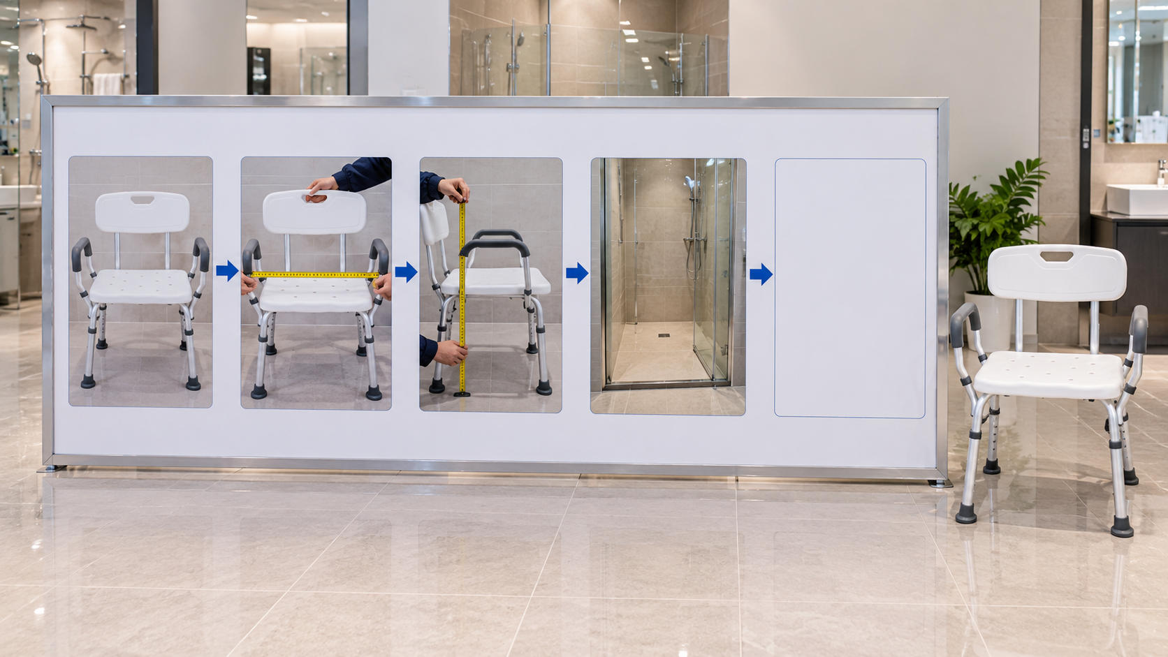 Photographic five-stage shower chair dimensions and cubicle review with blank pending record