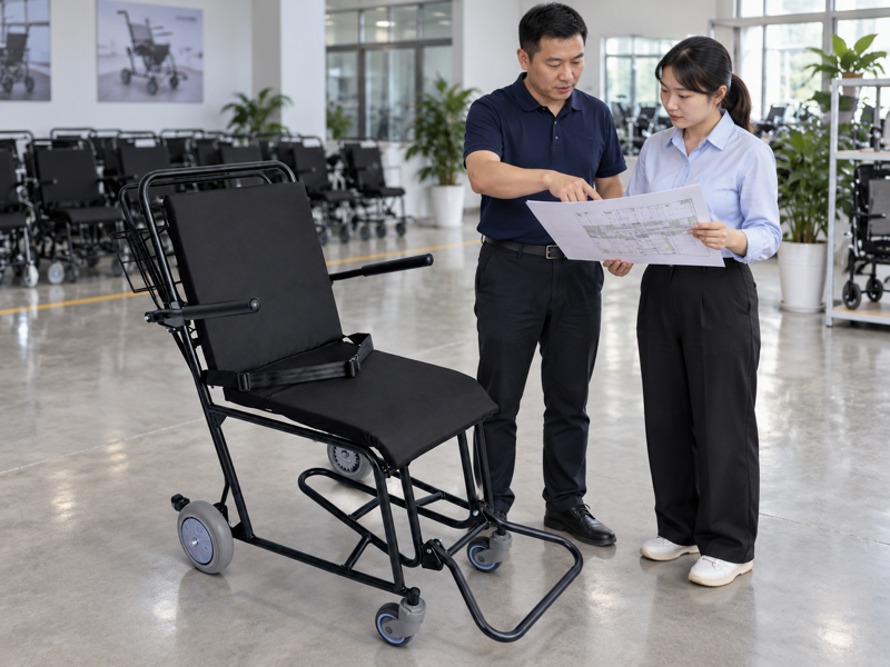 Illustrative UAE airport-service chair fleet review beside a complete black attendant chair in China