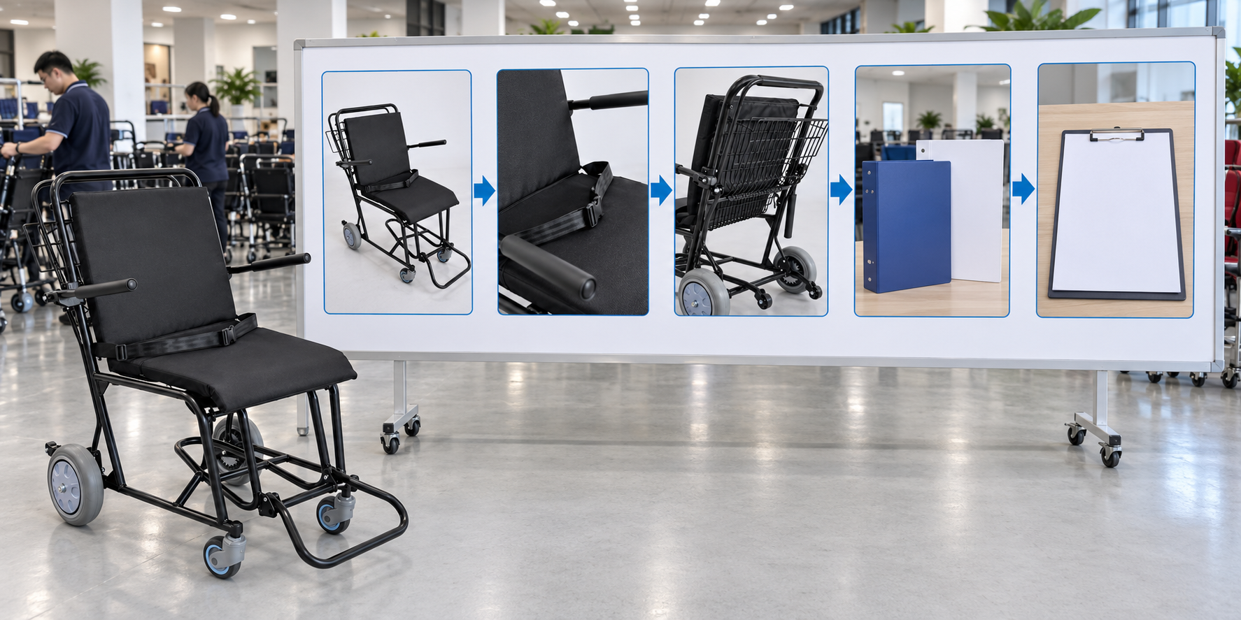 Photographic airport attendant chair cleaning and handover chart ending with a blank pending record