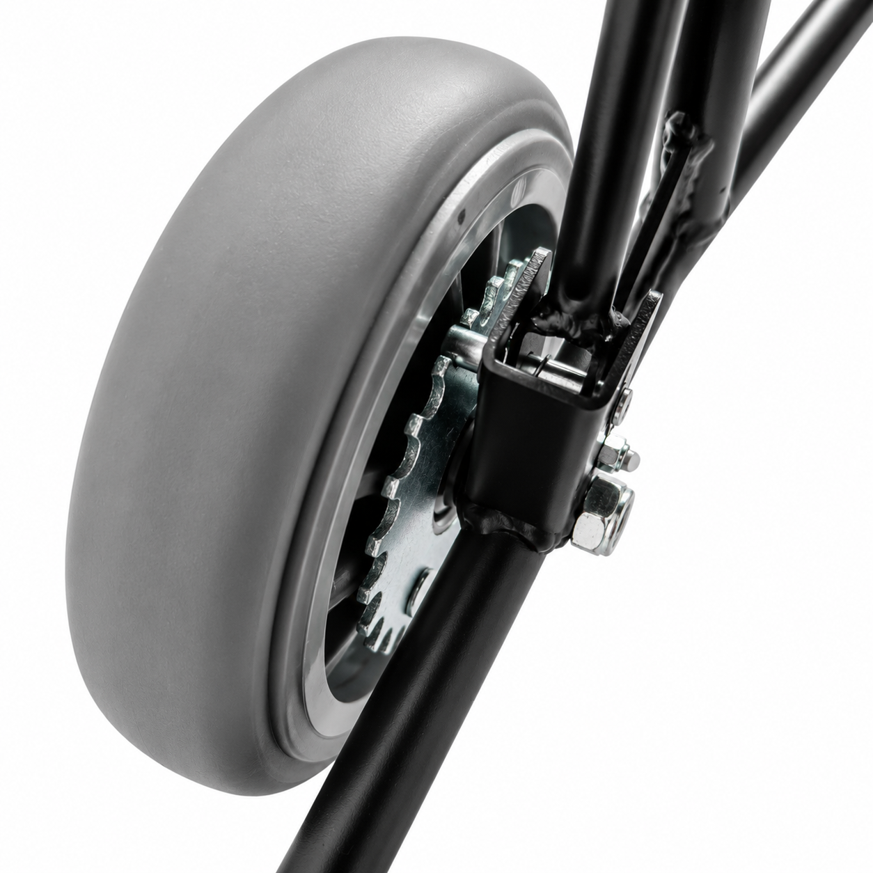Client-supplied airport attendant chair image showing large rear wheel and visible mechanism close-up