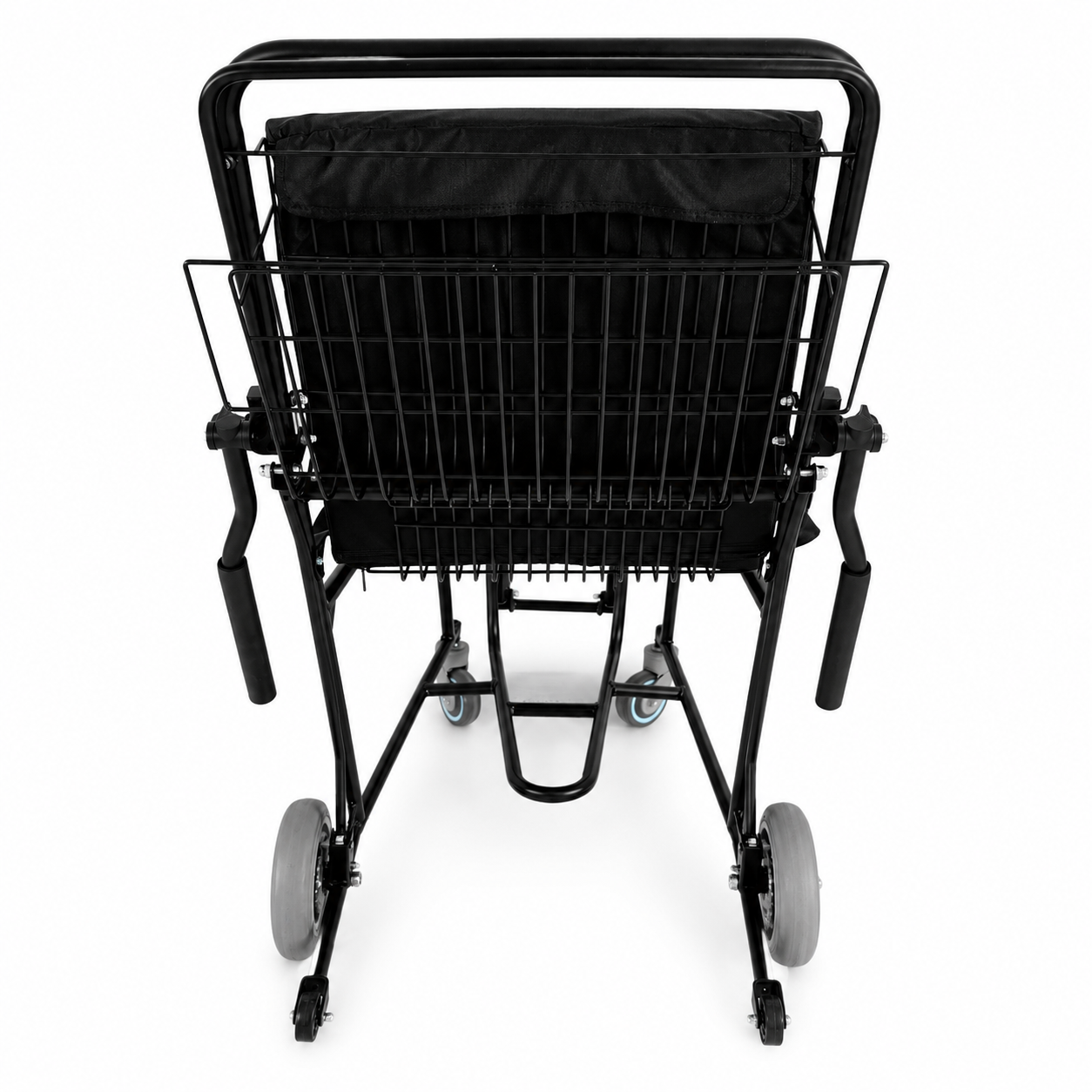 Client-supplied airport attendant chair image showing rear basket and handle view